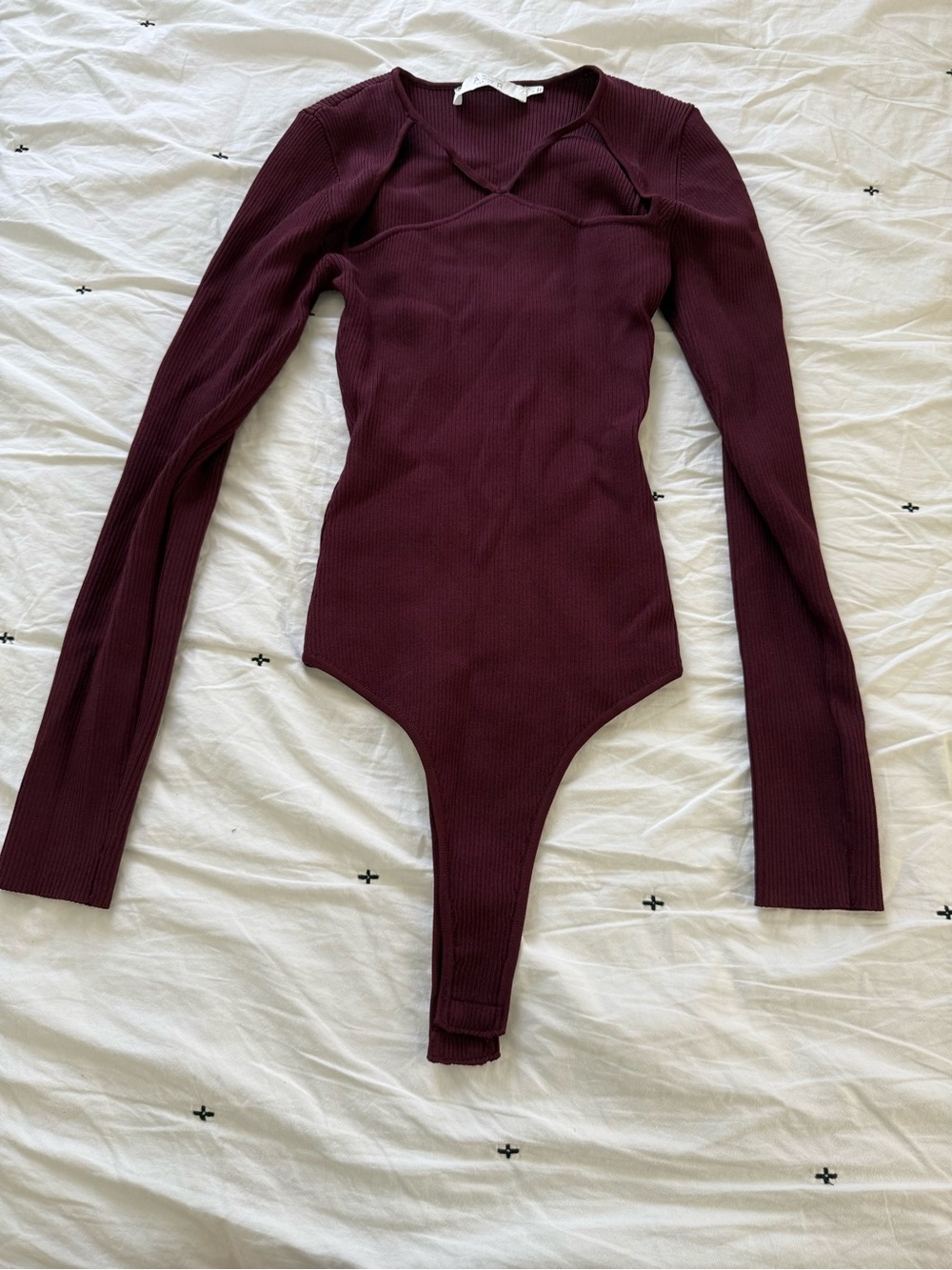 Astr Ribbed Long Sleeve Bodysuit in Deep Plum